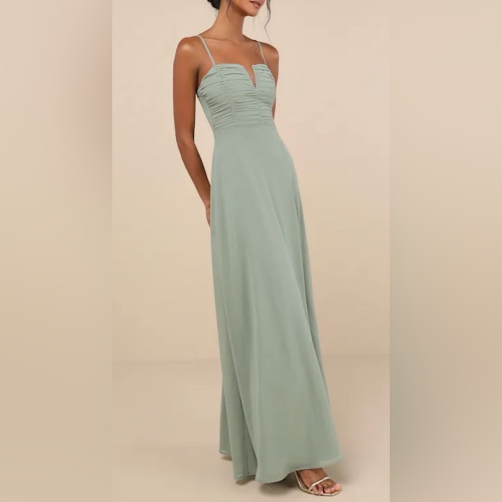 Lulus NWT “Sweeney” Sleeveless Spaghetti Strap Maxi Dress In Sage Brush Sz Small - Picture 12 of 16
